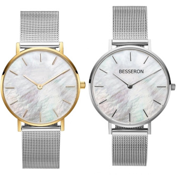 BESSERON MOQ 100 custom oem mesh high quality mother of pearl  watches small fancy ladies woman wrist watch seashell black